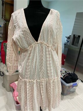 blue island white and Pink Mini Babydoll Dress